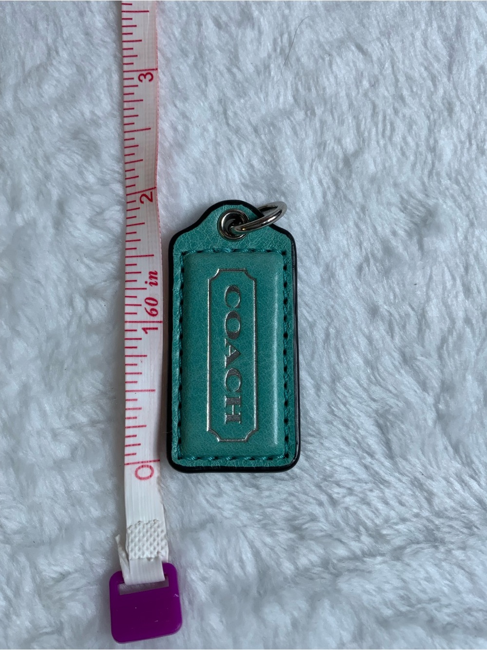 Coach Teal Leather Logo Tag Keyring with Silver Accent